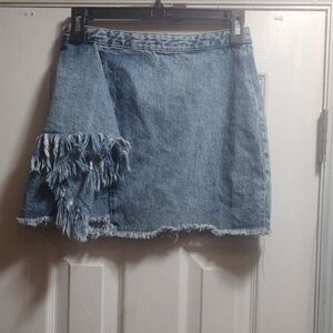 Zara Blue Denim Mini Skirt with Frayed Detail